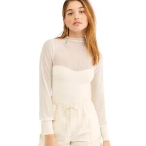 Intimately FP  Light Up Mock Neck Mesh Layering Top Light Pink/Off White Xs-s